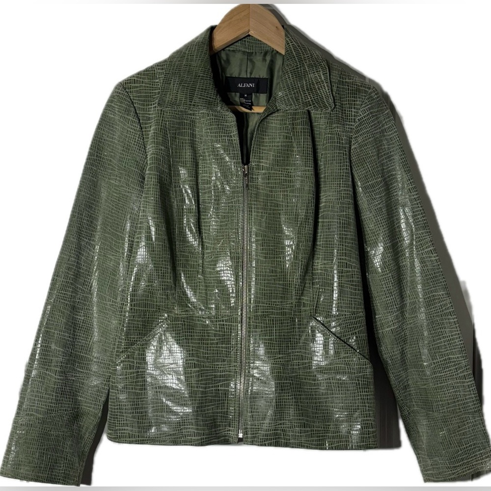 Alfani Leather Jacket Green Tailored Glossy